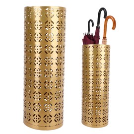 Fabater Umbrella Stand, Metal Umbrella Holder, Indoor Umbrella Stand Organizer with Hollow Design, Umbrella Storage for Entryway, Office, Home (GOLD)