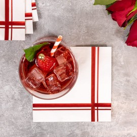 Fanxyware - Servilletas de cóctel rojo sobre blanco, paquete de 100, 5 x 5 pulgadas, papel de 3 capas, nombre del estilo: Blissful Crossing