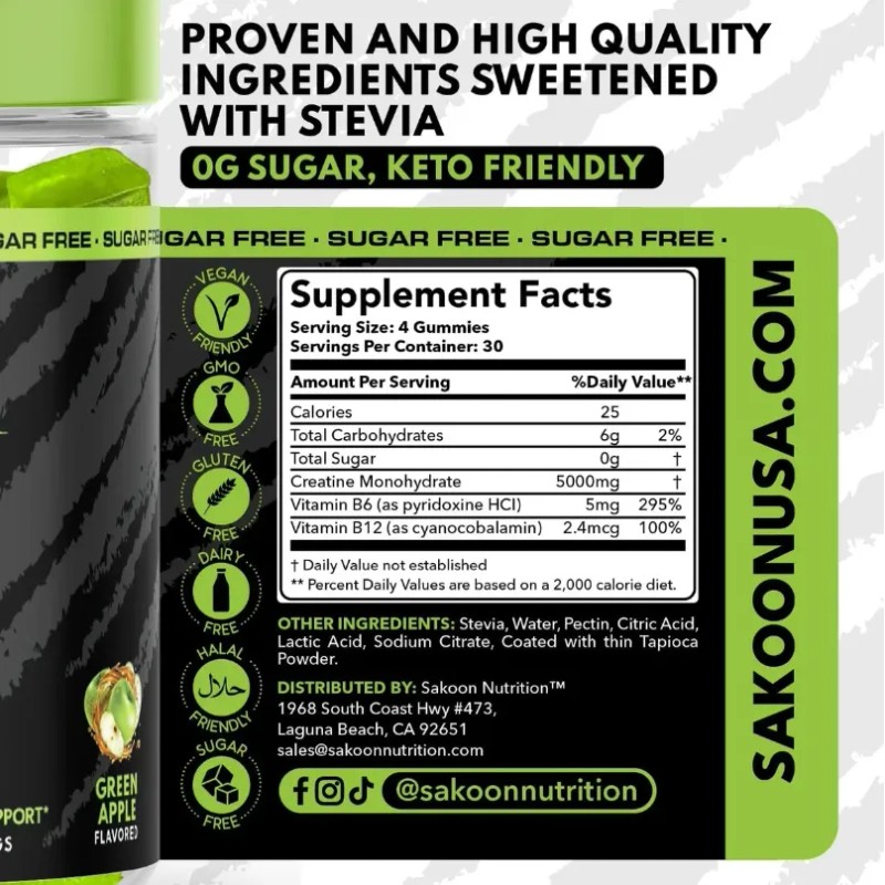 Gomitas Creatina Monohidratada Sakoon Nutrition Manzana Verde x120