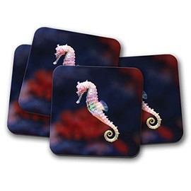 4 Set - Pink Seahorse Coaster - Fish Ocean Sea Marine Diver #15882