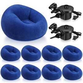 Realspring 9 Pcs Bean Bag Chairs for Adults Inflatable Chairs with Electric Air Pump,Blow up Couch Folding Portable Inflatable Couch Lazy Sofa for Reading Living Room Camping (Dark Blue)