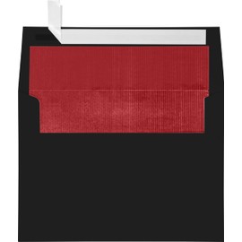 LUXPaper A7 Foil Lined Invitation Envelopes | Peel & Press | 5 1/4" x 7 1/4" | Black w/Red LUX Lining | 80lb. Text | 50 Qty
