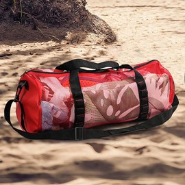 Mesh Gear Bag, Mesh Surfing Swiming Dive Bag, Nylon Mesh Diving Duffel Bag, Cylindrical Beach Bag, Foldable Net Travel Backpack, Scuba Diving Equipment Pack, Sportballs Bag, Kit Bag, Gym Bag (red)