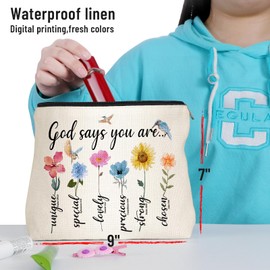 God Says You Are Makeup Bags, Inspirational Bible Verse Bag, Christian Gifts, Affirmations Gifts, Encouragement Gifts, Friend Gifts, Bible Verse Flower Bird Wash Bag for Her, Birthday Gifts for Women