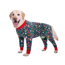 BT Bear Elastic Pet Onesie for Large Dogs, Protect Joints, Anti Hair, Licking, Wound Protection, Pet Pajamas Jumpsuit for Medium Large Dogs (XL, Green Christmas)