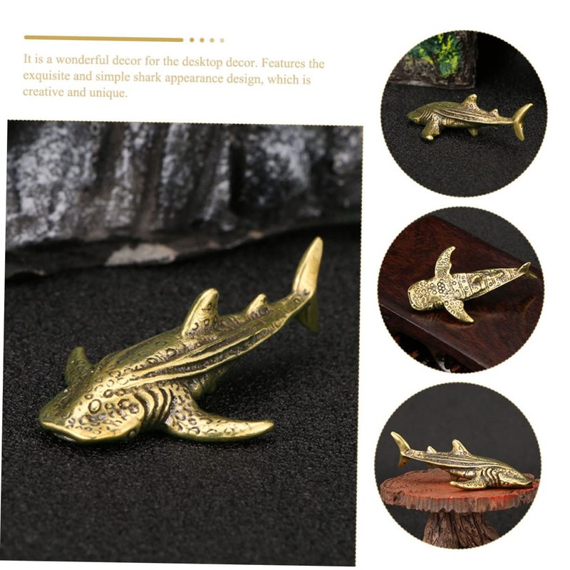 CORHAD Brass Shark Ornament Unique Desktop Decoration Small Shark Sculpture