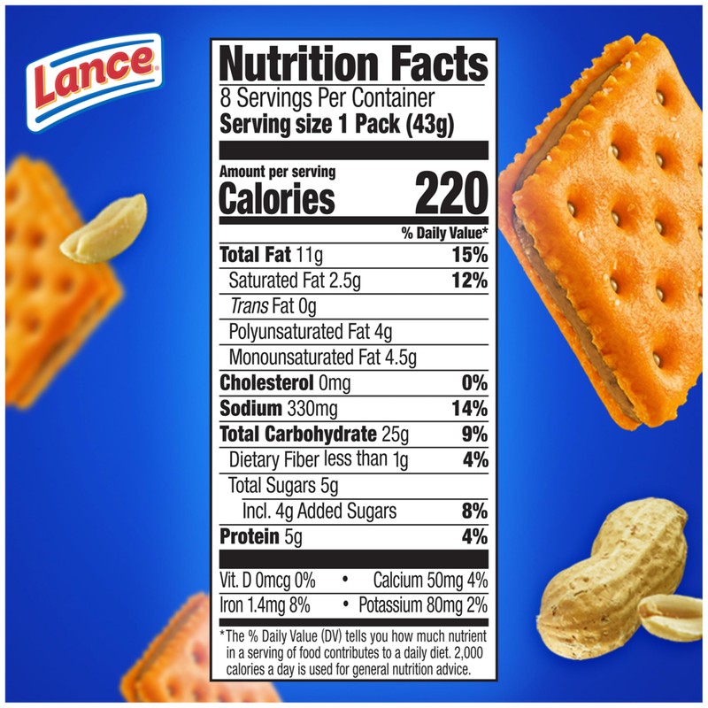 Lance Sandwich Crackers, ToastChee Peanut Butter, 8 Individual Packs, 6