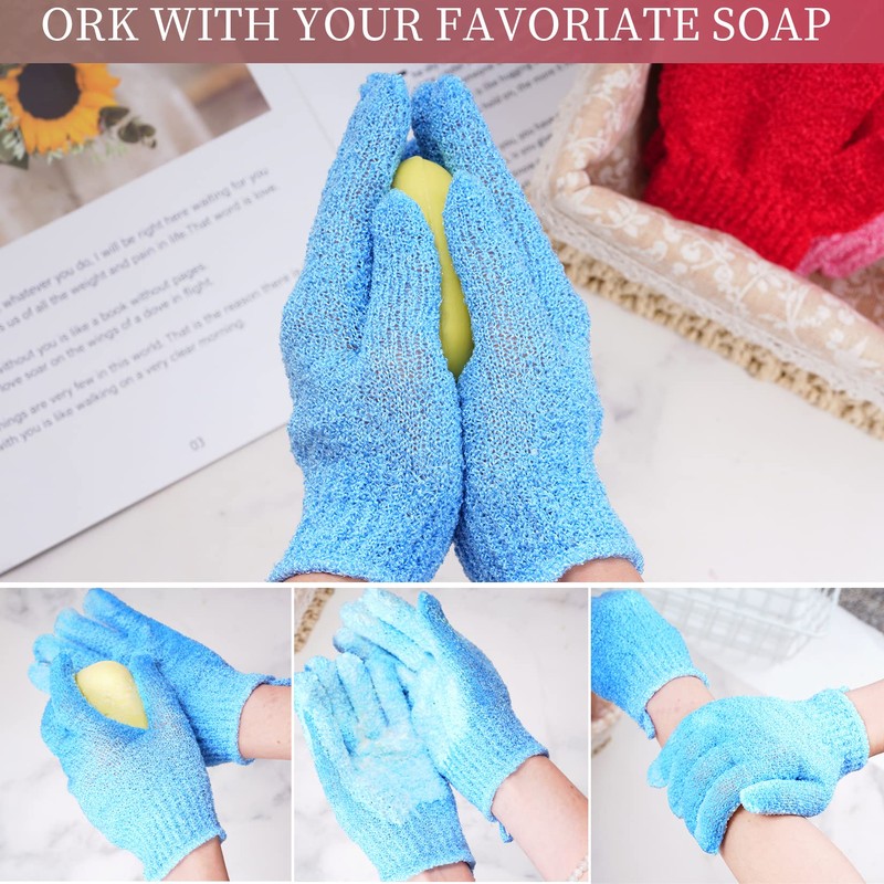 4 Pairs Bath Exfoliating Gloves Scrub, Double Sided Bath Mitts