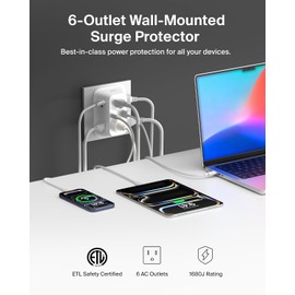 Belkin 6-Outlet Surge Protector Power Strip, USB-C & USB-A Ports w/ USB-C PD Fast Charge, ETL-Listed, Wall-Mountable w/ 6 AC Outlets, Overvoltage Protection, LED Indicator, 1,680 Joules of Protection