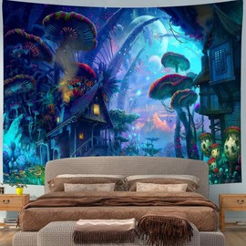 Zodight Psychedelic Tapestry, Dream Forest House Tapestry, Forest Wall Hanging, Multicoloured Wall Decoration for Bedroom, Living Room, Dorm