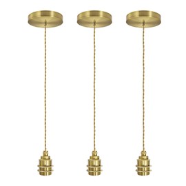 DTIEDY Gold Pendant Light Kit 3pack, 4.92ft Adjustable Mini Pendant Hanging Light Cord Hardwire, 4.72inch Canopy Kit E26 Lamp Socket Woven Fabric Ceiling Pendant Lights Fixture Vintage Industrial
