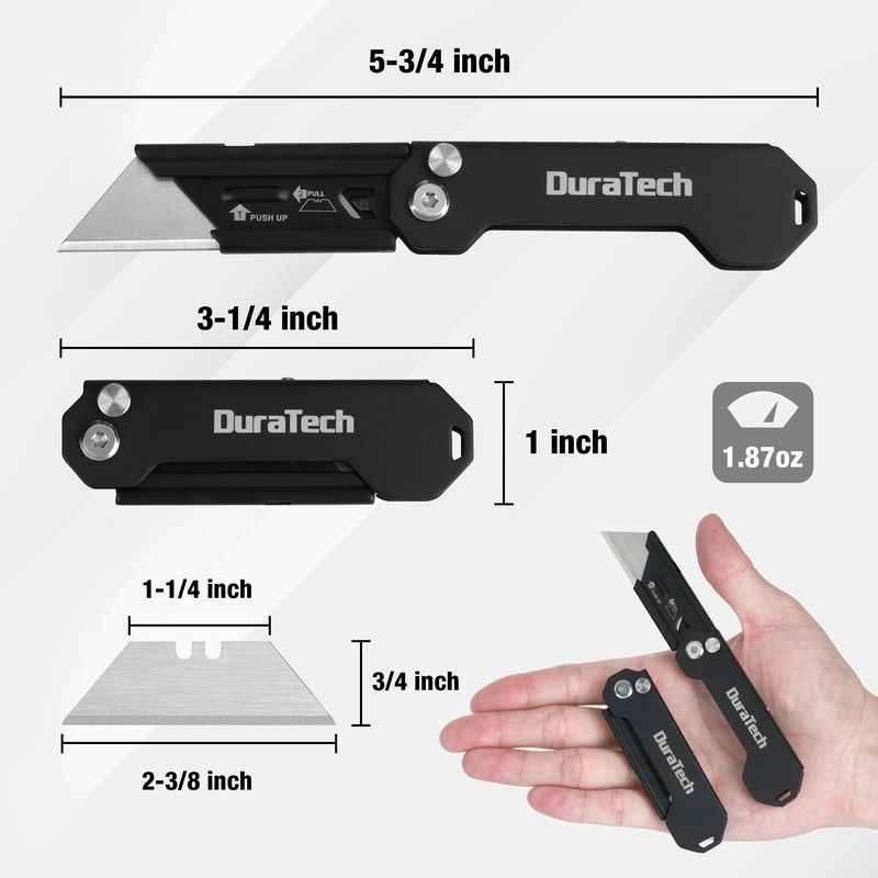 DURATECH 2-Pack Folding Utility Knife, Mini Box Cutter with Safety