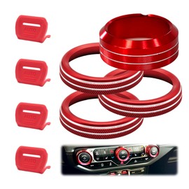 8PCS Red Metal Button Knob Cover for Jeep Wrangler JL JLU 2018-2025 and Gladiator JT 2020-2025 Interior Accessories, Window Switch Volume Radio Air Conditioner Headlight Switch Button Knob Covers