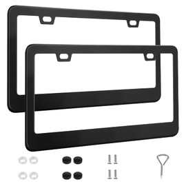 QUANQIUFEI QUANQIUFEI 2 Pack License Plate Frames, Stainless Steel Car License Plate Cover Car Accessories with Screw Caps (Black)