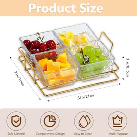 4-Compartment Acrylic Serving Tray with Gold Metal Rack – Elegant Snack Dish for Appetizers, Candy, Nuts, Chips & Dips – Stylish & Durable Divided Serving Platter for Home & Parties (4-Compartment)
