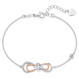 LOUISA SECRET Rose Gold Infinity Heart Bracelet for Women, Adjustable Chain 925 Sterling Silver Link Birthstone Bracelets, Best Anniversary Birthday Jewelry Gifts for Women Mom Wife Her