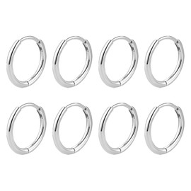 Mochity 4 Pairs of Earrings Gold Women's Hypoallergenic Hoop Earrings Silver Stainless Steel 8-20 mm Hoop Earrings Small Cartilage Earring Jewellery Women's Gift Women, Stainless Steel, Stainless