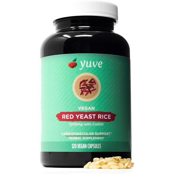 Yuve Red Yeast Rice 1200 mg + CoQ10 - Triglycerides Lowering Natural Supplement - Healthy Cardiovascular System & Blood Circulation Support - Supports Overall Health - 120 Gelatin-Free Vegan Capsules