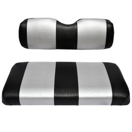 Seat Cover Replacement for Club Car Post-2000 DS Golf Cart - Front Bench Seat - Premium Marine Vinyl - 5 Panel Stitching - Staple On Installation - Two-Tone Golf Cart Seat Covers (Black & Silver)