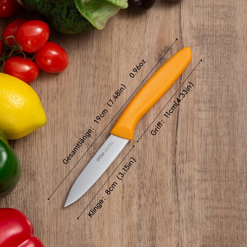 OPOLIA Paring Knife Set of 6,Stainless Stee,Straight Edge,PP Handle,Color