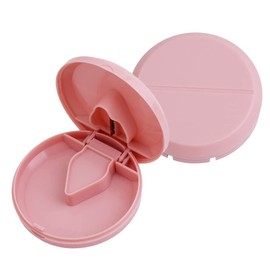 2 Stück Tabletten-Schneider Box, Rosa 2-in-1 Taschen-Pillen-Organizer mit Klinge und Aufbewahrungsfach