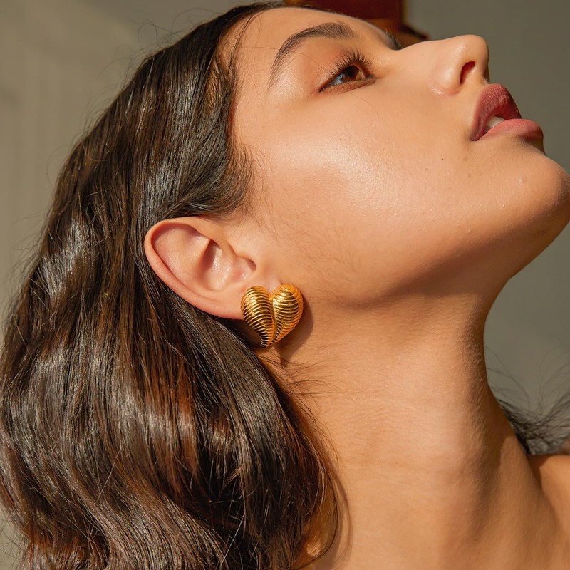 UniLogue Trendy Threaded Heart Fashionable Earrings 18K Gold Plated Stainless