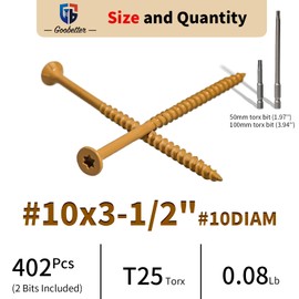 Goobetter Wood Screws Deck Screws 3 Inch, Torx Screws Construction Fence Screws, 400 Pcs Deckmate Exterior Screws for Wood, Rust Resistant, 2 Pcs T25 Star Bits Included, 10 x 3-1/2", Yellow