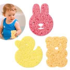 Bath Sponges for Babies, Pack of 3 Baby Wash Sponge, Soft Bath Sponge, Shower Sponge, Natural and Safe, Cute Cartoon Shape Shower Sponge: Duck, Bear & Rabbit