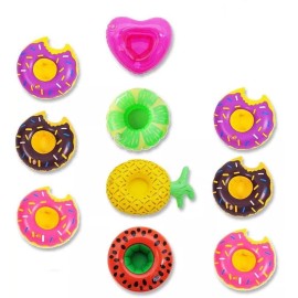 Koogle 10 Drink Floaties Floats Cup Can Holder for Pool Spa Pineapple Watermelon Donut