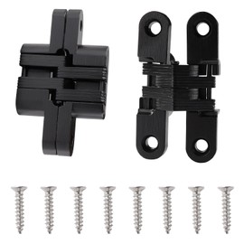 VooGenzek 2 Pieces 60 mm Hidden Cross Hinge, 180 Degree Zinc Alloy Hidden Hinge, Invisible Folding Door Cross Hinges, with 8 Pieces Screws, for Furniture Hardware Folding Door, Black