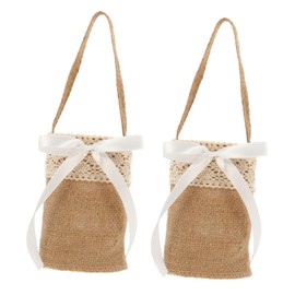CHILDWEET Diy Wedding Party Bag 2pcs Natural Fabric Flowerpot Dry Flower Container Handle Bag Portable Flower Storage