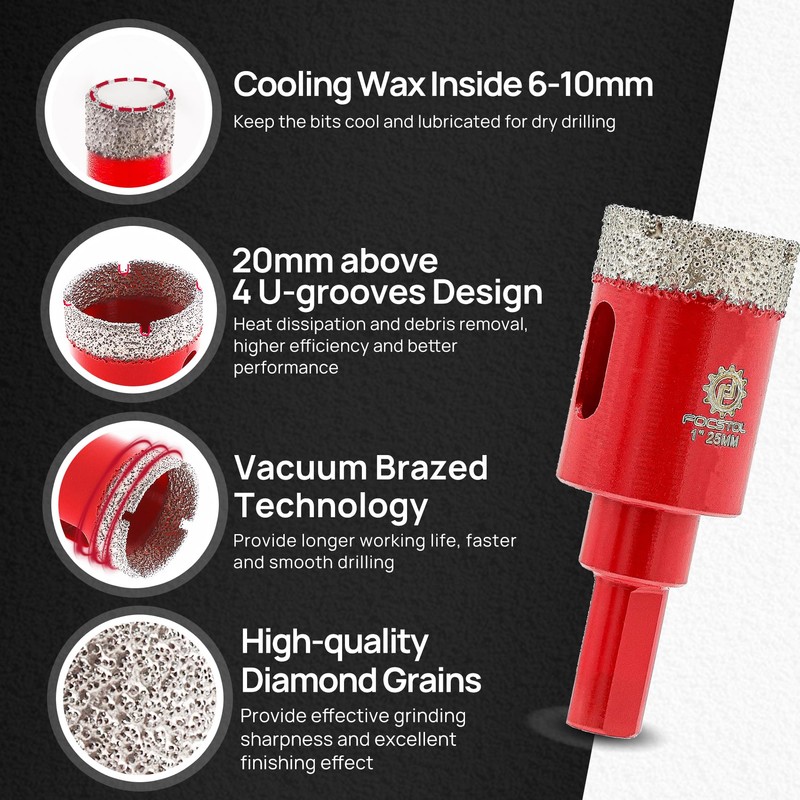 Diamond Core Drill Bit Set - FOCSTOL 12pcs (6/8/10/20/25/35/50/68/100mm+20mm Finger