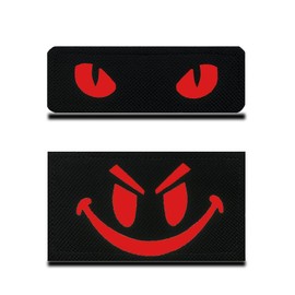 Pack of 2 Black Red Reflective Smiling Face and Cat Eyes Fun Patch Embroidered Appliques for Clothing Bags Backpack Uniform Vest Dog Harness Helmet Military Tactical