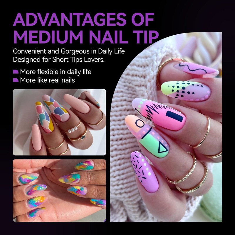 Gelike ec 240pcs Medium Almond Nail Tips: Full Coverage Medium