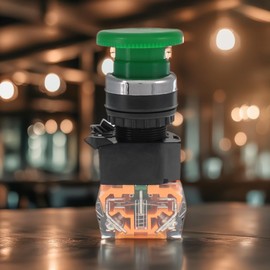 Emergency Push Button Switch, Green Mushroom Head, for Home or Industrial Equipment, Operating Rooms, Distribution Boxes, NO NC, 22mm, Spring Return (1 Pack)