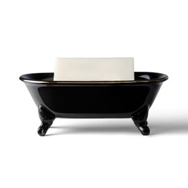 NEWHENGS 6.5" Ceramic Mini Decorative Clawfoot Bathtub Bar Soap Dish, Kitchen Sponge Holder and Shower Tray for Bathroom, 1 Pack(Black Gold Rim)