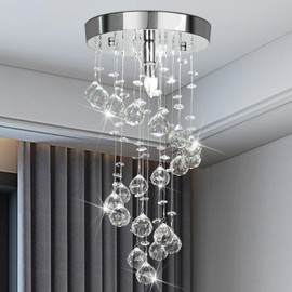 Elegant Spiral Flush Mount Chandelier, Modern Raindrop Chandelier Crystal Ball Chandeliers Fixture Pendant Ceiling Lamp Lighting Fixtures for Bedroom, Hallway, LivingRoom, D8''x H15.8'' of CRYSTOP