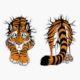 Leyland Designs Sticker Front & Back - Stuck Orange Tiger (Light Background) Sticker Outdoor Rated Vinyl Sticker Decal for Windows, Bumpers, Laptops or Crafts 5"
