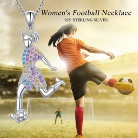 Flyow Soccer Necklace 925 Sterling Silver Football Pendant Sports Jewelry World Cup Soccer Gifts, 18+2 inches, Sterling Silver, cubic-zirconia