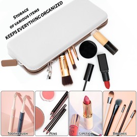 Sakolla Travel Makeup Brush Holder, Silicone Makeup Brush Bag with Zipper Closure, Makeup Brushes Organizer Case Washable Makeup Pouch Holder Case for Daily, Work, Essentials（White）