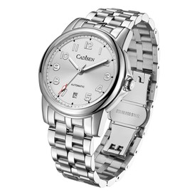 CADISEN Automatic Watch Men's Sapphire Glass 50 m Waterproof Watch Casual, White, Bracelet