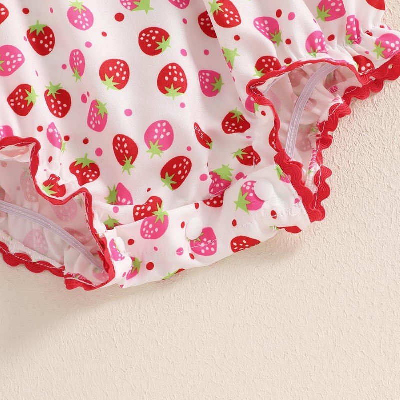 baorji Baby Girl Strawberry Outfit Strawberry Print Smocked Romper Short