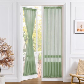 Tollpiz Sheer Door Curtains Closet Linen Textured Curtain Sheers Doorway Light Filtering Voile Patio Glass Door Rod Pocket Curtains French Doors, 54 x 80 inches Long, Sage Green, 1 Panel