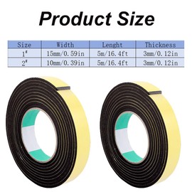 TopHomer EVA Sealing Foam Tape - 15mm/10mm x 5m x 3mm, Black, for Garage Door, Window Insulation and Soundproofing