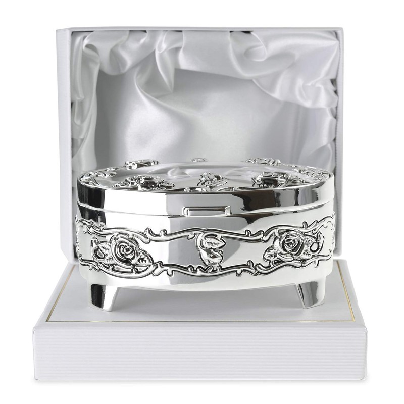 De Walden Goddaughter Gift, Engraved Silver Plated Rose Trinket Box