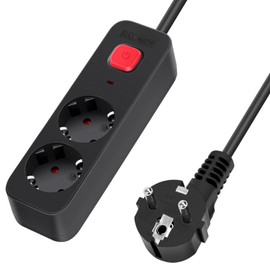 German Power Strip L-Series 2-Way with Switch 1.5 m 3G 1.5 mm² Black