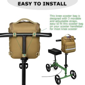 HAMBOLY Knee Walker Handlebar Bag Front Basket with Cooler Pocket Accessory Carrying Pack for Knees Scooter, Brown