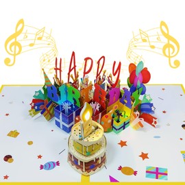 Musical Birthday Cards with Light and Music, 3D Pop Up Cards Birthday for Men and Women - Plays the Success Song 'Happy Birthday' (Colour)