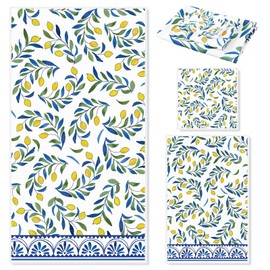 JarThenaAMCS Lemon Bathroom Towels Set of 3 Yellow Lemon with Blue Green Leaves Absorbent Bath Hand Towel Wash Cloth for Guest Beach Shower Swim Housewarming