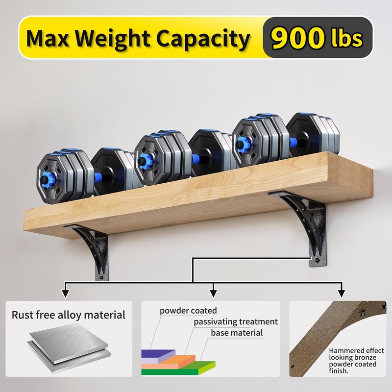 PICESA Heavy Duty Shelf Brackets，max Load 900 LBS,Premium Alloy Metal